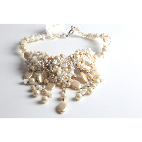 Vintage Ivory Pearl Shell Bohemian Chunky Statement Necklace Layered Beaded - Picture 4 of 15